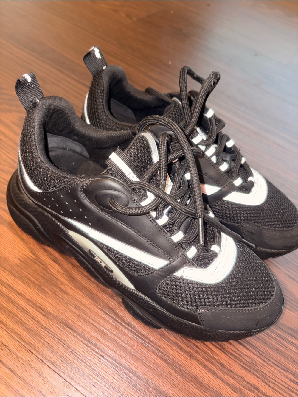 Dior Men's Black and White Chunky Mesh B22 Sneakers